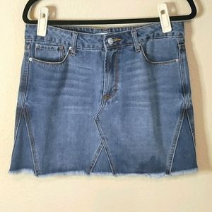 Kenzie Denim Wash Fringe Jean Skirt